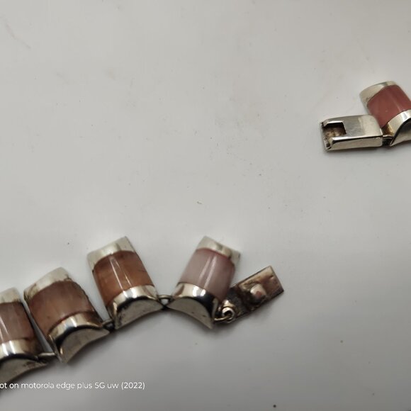 Vintage Sterling By Laura:   Sterling Tile and Moonstone Collar Necklace 14" - Picture 16 of 16